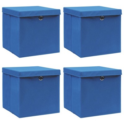 vidaXL Foldable Storage Boxes Set of 4 - Blue Non-Woven Fabric Cubes with Lids and Metal Eyelets for Easy Access - Space-Saving Home Storage Solution