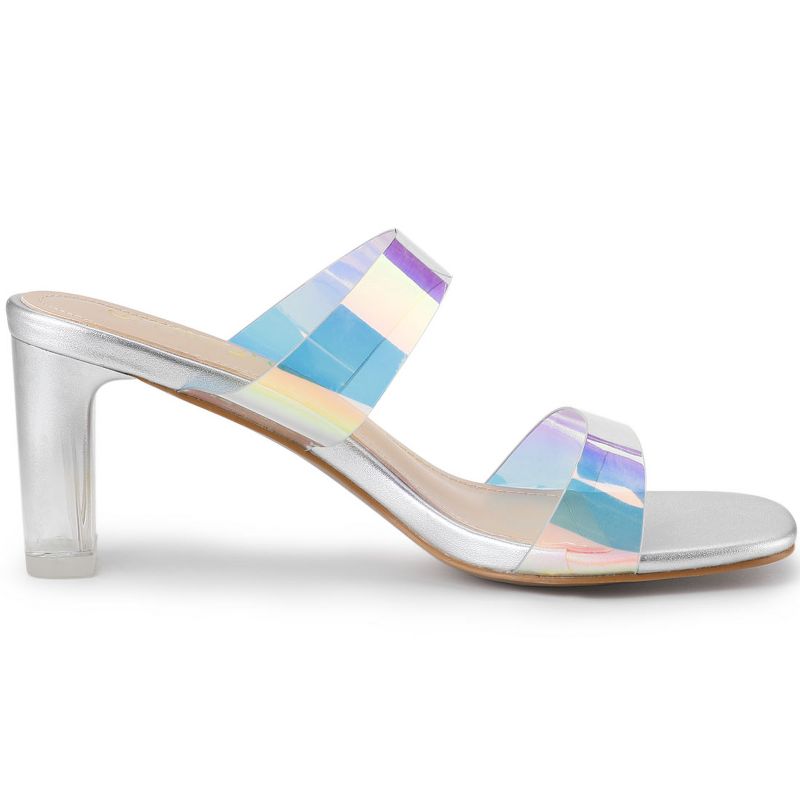 Allegra K Women's Colorful Straps Clear Chunky High Heels Slides Sandals, 6 of 9