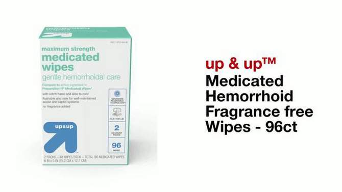 Medicated Hemorrhoid Fragrance free Wipes - 96ct - up &#38; up&#8482;, 2 of 9, play video