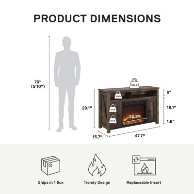 Rustic Brown Electric Fireplace TV Console with Cabinets