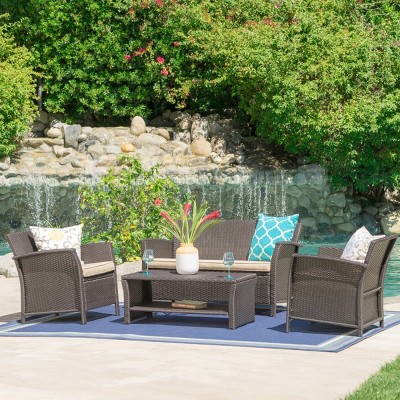 4 Piece Patio Conversation Set with Loveseat 2 Chairs and Coffee Table Outdoor Seating for Garden Deck or Backyard Lounge-Maison Boucle