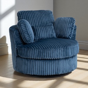 Oversized Corduroy Round Swivel Chair with Pillows - 1 of 4