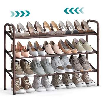 SONGMICS 3-Tier Shoe Rack Storage, Stackable Shoe Shelf Stand, Cool Gray, Size: 29.1