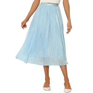 Allegra K Women's Pleated Elastic Waist Casual Accordion Midi Skirt - 1 of 4
