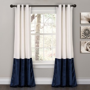 Lush Décor Prima Velvet Color Block Light Filtering Window Curtain White/Navy Set 38X84 - 1 of 4