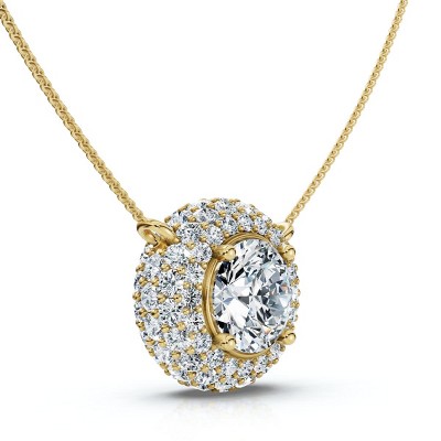 Pompeii3 Certified 3 1/2Ct Euro Diamond Pendant 14k Gold 18" Women's Necklace Lab Created