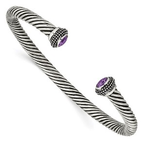 Black Bow Jewelry Stainless Steel & Purple Cubic Zirconia Antiqued Twisted Cuff Bracelet - 1 of 4