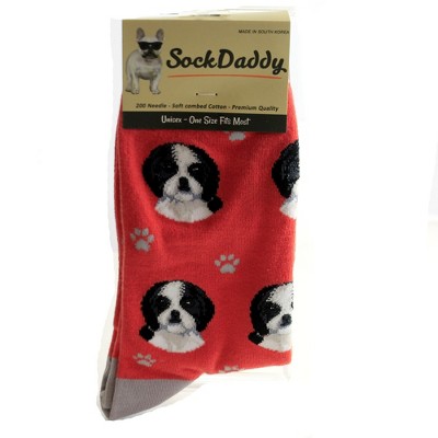 E & S Pet 15.25 In Black Shih Tzu Socks Premium Quality Crew Socks