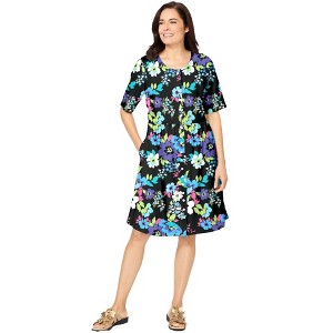 Woman Within Plus Size Button-Front Short Essential Dress - 1 of 4