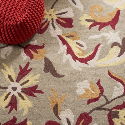 Ivory Floral Hand-Tufted Wool Rectangular Rug 4' x 6'