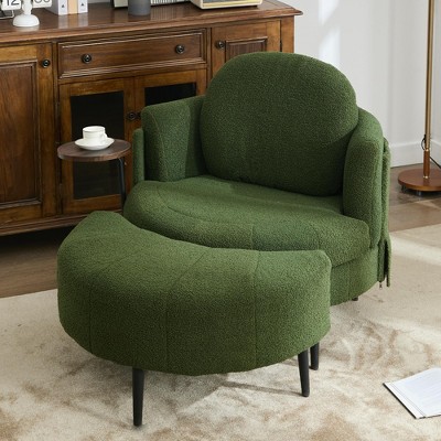 PAGED Accent Chair with Integrated Tray, Living Room Chairs with Movable Moon-Shaped Footstool, Single Sofa Chair for Living Room, Study