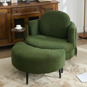 PAGED Accent Chair with Integrated Tray, Living Room Chairs with Movable Moon-Shaped Footstool, Single Sofa Chair for Living Room, Study - 1 of 4