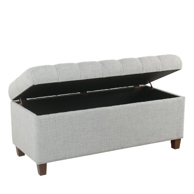Light Gray Tufted Fabric Storage Bench with Wood Legs