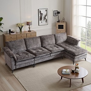 Karl Home |129.1  in. W Pillow Top Arm Double-layer Cushion Corduroy L-shaped Sectional Sofa in Gray - 1 of 1