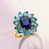 Ross-Simons 4.30 Carat Sapphire and 3.30 ct. t.w. London Blue Topaz Flower Ring in 18kt Gold Over Sterling - 4 of 4