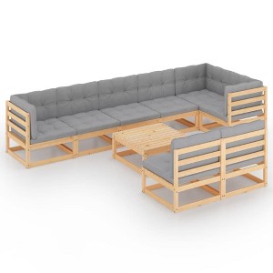 vidaXL Patio Furniture Set 9 Piece Outdoor Sectional Sofa Solid Wood Pine - Natural With Cushions - 1 of 4
