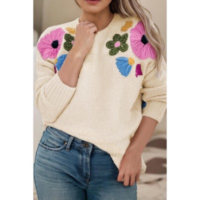 Women's Knitted Flower Sweater - Little Daisy Closet