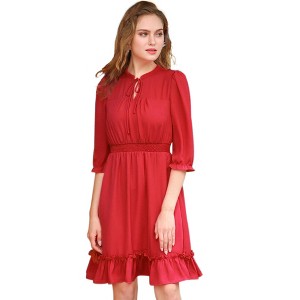 Allegra K Women's Solid Ruffle Hem 3/4 Sleeve A-Line Smocked Short Chiffon Dress - 1 of 4