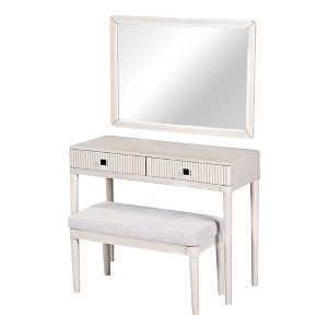 Gulches Fashion Vanity Desk with Mirror and Lights for Makeup Open Shelves and Chair Set with 3 Color Adjustable Brightness 5 Drawers White Color - 1 of 4