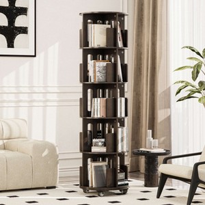 ATJafurn 17.7'' Rotating Bookshelf Tower Revolving Corner Bookcase, Mid-Century Modern Dark Walnut Spinning Bookshelves For Home Office Corner - 1 of 4