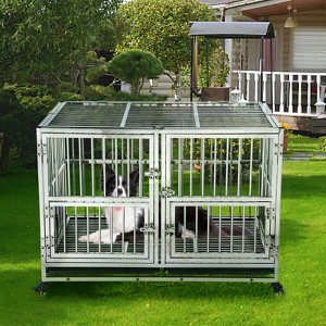 48 Inch Metal Dog Crate for Large Dogs, Chew-Resistant Dog Kennel with Removable Tray & Lockable Wheels, Escape Proof Open Top Security Cage - 1 of 4