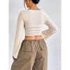 Coolmee Women's Bell Long Sleeve Crop Tops Square Neck Ribbed Slim Fitted Shirts Casual Basic Tees - 4 of 4