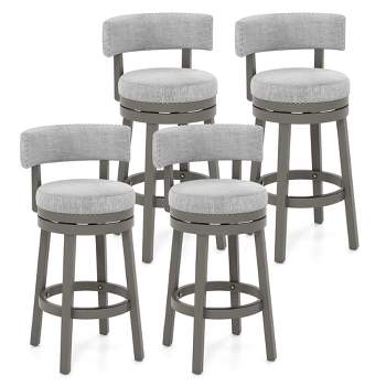 Tangkula Set of 4 Upholstered Swivel Bar Stools Wooden Bar Height Kitchen Chairs Gray