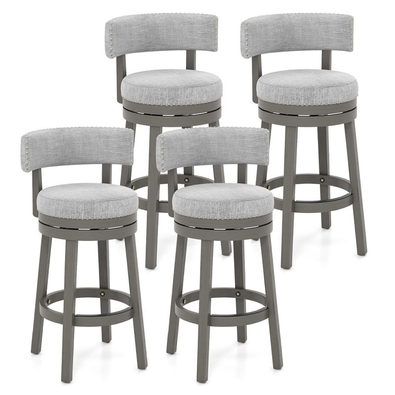 Tangkula Set of 4 Upholstered Swivel Bar Stools Wooden Bar Height Kitchen Chairs Gray, 1 of 9