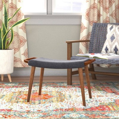 Mid-Century Charcoal and Walnut Cushioned Ottoman