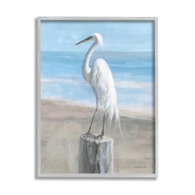 Stupell Industries Egret Coastal Landscape Framed Giclee Art
