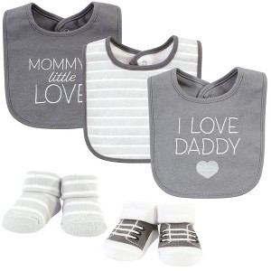 Hudson Baby Cotton Bib and Sock Set, I Love Grey, One Size - 1 of 4