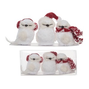 Transpac Foam 8.25 in. White Christmas Sisal Fuzzy Winter Owl Set of 3 - 1 of 2