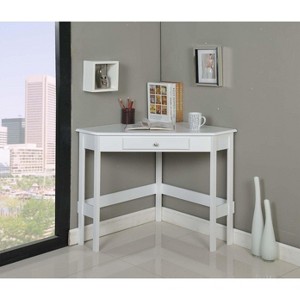 Kings Brand Furniture - Hastings Wood Home & Office Corner Desk with Drawer, White - 1 of 4