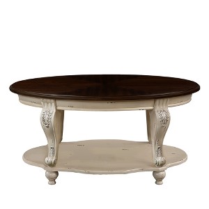Hostack 42'' oval wood coffee table with 2-Tiers and Open Storage Shelf for Living Room, Beige and Espresso Top - 1 of 4