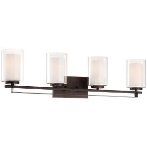 Minka Lavery Industrial Wall Light Smoked Iron Hardwired 32 1/2" 4-Light Fixture White Inner Clear Outer Glass Shade for Bathroom - 1 of 3