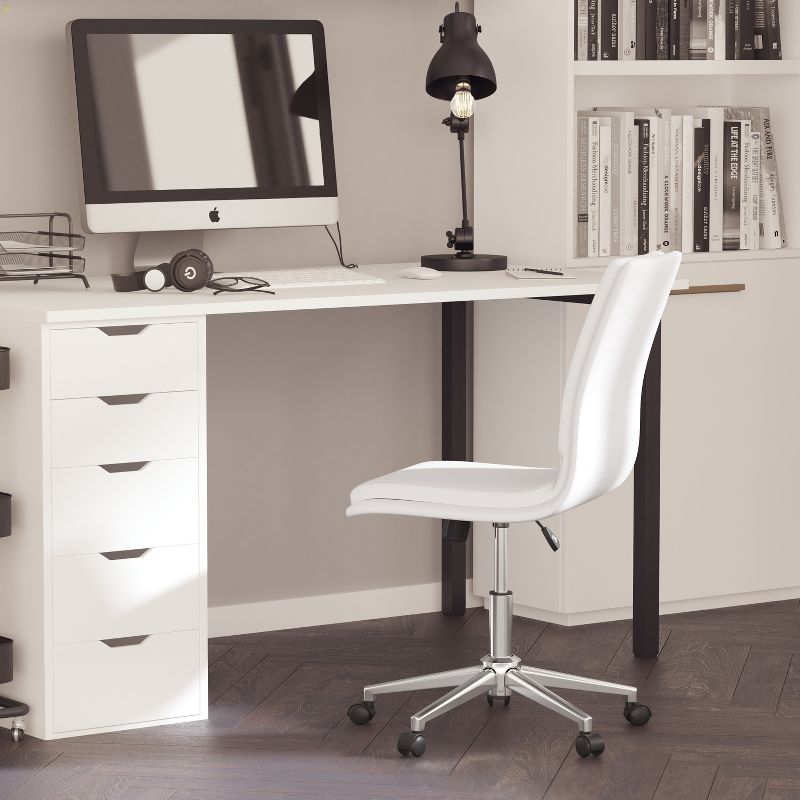 Merrick Lane Mid-Back Armless Home Office Chair with Height Adjustable Swivel Seat and Five Star Chrome Base, 2 of 12