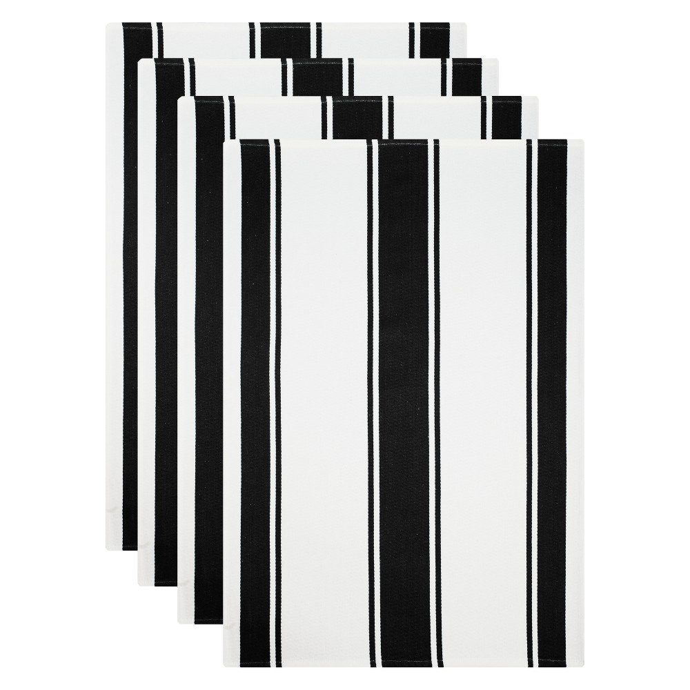 4pk Kitchen Towel White/Black - MU Kitchen: Cotton Dish Cloths, Striped, Machine Washable