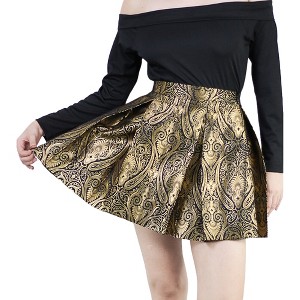 Artyska Women's Dressy Elastic Waist Jacquard Metallic Mini Skirt - 1 of 4