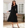 Coolmee Women's Casual Midi Dress Ruffle V Neck Lantern Long Sleeve Smocked Waist A Line Flowy Dress - 2 of 4