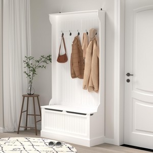 HDZNVF Entryway Bench with Standing Coat Rack, Hall Tree with Shoe Storage Bench, White - 1 of 4