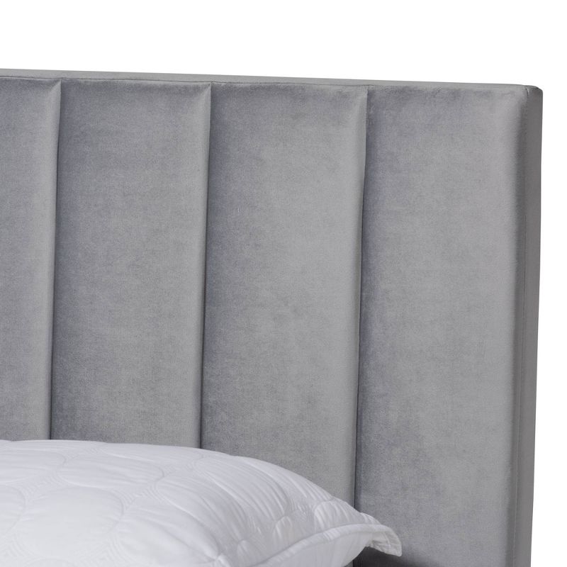 Clare Velvet Panel Bed with Tufted Headboard - Baxton Studio, 5 of 9