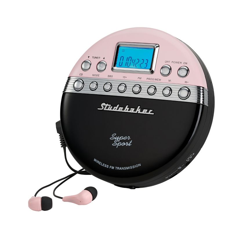 Studebaker SB3705 Super Sport Portable CD Player Plays CD Wirelessly through Car Radio - Includes FM Stereo Radio and Color Coordinated Stereo Earbuds, 1 of 6