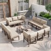 ALAULM 14 Pieces Metal Patio Furniture Set Modern Metal Outdoor Conversation Sets, Patio Sectional Sofa w/5 Inch Cushion and Coffee Table, Sand - 3 of 4