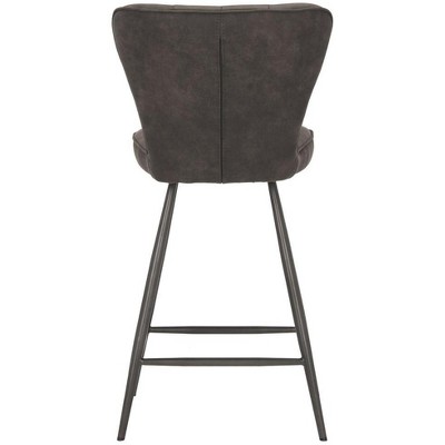 Transitional Grey Leather Swivel Counter Stool, 26"H