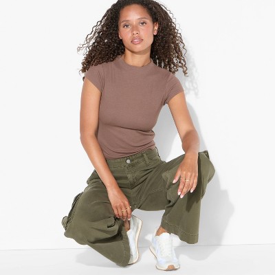 Women's Slim Fit Short Sleeve Mock Turtleneck T-Shirt - Wild Fable™