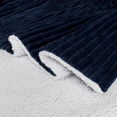 Navy Blue Reversible Sherpa Fleece Throw Blanket