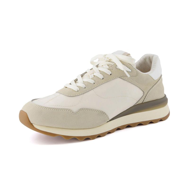 CUSHIONAIRE Men's Crest lace up Sneaker with +Comfort Foam Beige 8