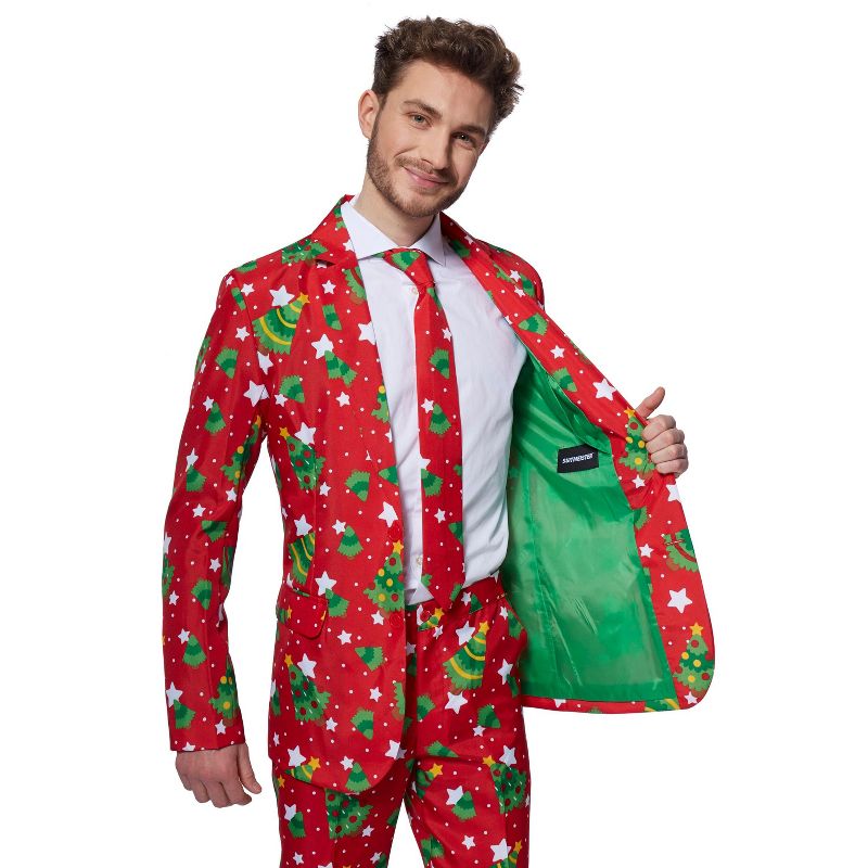 Suitmeister Men's Christmas Suit - Christmas Trees Stars Red, 5 of 6