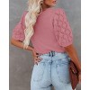 Womens Short Sleeve Lightweight Sweaters Crewneck Knit Pullover Tops with Crochet Sleeve Casual Crochet Blouse Shirt for Spring, Summer - 3 of 4