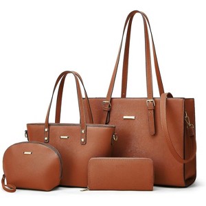 4Pcs Women Fashion Synthetic Leather Handbags Tote Bag Shoulder Bag Top Handle Satchel Purse Set - 1 of 4